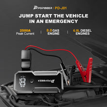 Popdeer PD-J01 20000mah 2500a carro ir para iniciantes 12v saída usb dupla display lcd para 8.0 gás/6.0l diesel