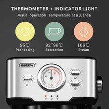 Hibrew h5 1050w máquina de café 20 bar semi-automática cappuccino máquina de café expresso capacidade 1.5l com display de temperatura