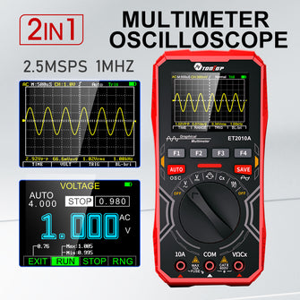 TOOLTOP ET2010A 2-In-1 Oscilloscope Multimeter Intelligent Anti-burn 1MHZ 2.5MSPS Portable Waveform Parameters Adjustable High Storage Capacity