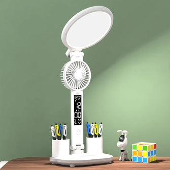 Round Fan Clock LED Clock Desk Lamp - 3200 Capacity USB Rechargeable Dimmable Desk Lamp