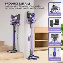 Teendow V07 Cordless Vacuum Cleaner, 12KPa Strong Suction, 30min Runtime, 2200mAh Battery, 0.9L Dust Cup, 5-Stage Filtration, Wall-Mounted, Ideal for Hard Floors & Carpets