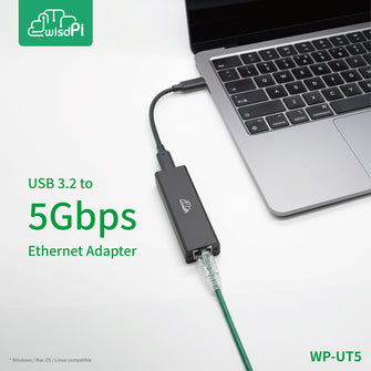 WisdPi USB 3.2 to 5GbE adapter (WP-UT5) Wired LAN Network Connection 5G, 2.5G, 1G, 100Mbps, 5000Mbps USB-C to RJ45 Network Converter