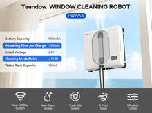Teendow HW225A Electric Window Cleaning Robot, 5500Pa Strong Suction, 100ml Water Tank, 5 Cleaning Modes, Auto Route Plan, APP & Remote Control, Voice Broadcast
