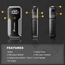 Popdeer PD-J01 20000mah 2500a carro ir para iniciantes 12v saída usb dupla display lcd para 8.0 gás/6.0l diesel