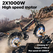 RANDRIDE YX20M-2 Electric Bike 48V 20AH 500W*2 (Peak 1000W*2) Dual Motor Recommended Top Speed 25KM/H 20inch Tire 50-60KM Max Mileage 180KG Max Load Electric Bicycle