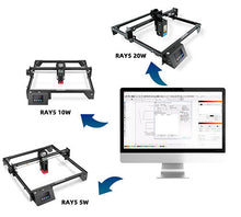 Cortador de gravador a laser LONGER RAY5 20W, foco fixo, ponto de laser de 0,08 * 0,1 mm, tela sensível ao toque colorida, chipset de 32 bits, conexão de aplicativo de suporte, área de trabalho 375 * 375 mm