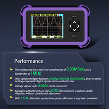 PDS833 Handheld Digital Osciloscope 1Mhz Analog Bandwidth 8.33MSa/s 800VPP 2.8inch Screen