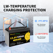 Foursun 12V 100Ah LiFePO4 Battery (1280Wh) with Low-Temp BMS Protection, 4500+ Cycles for Motorhome/Solar/Camping, Without Charger