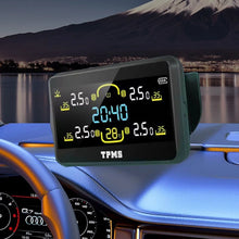 Car Large LCD Screen TPMS Tire Pressure Monitoring System Solar Charging Time Display with 4 Sensors