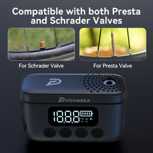 POPDEER P-T01 Mini Electric Bike Pump - 150PSI Portable Air Compressor, Presta/Schrader Valve Compatible, 1000mAh Battery, LCD Display & LED Light for Bicycle, Motorcycle, Ball