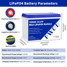 PWOD 100Ah 2560Wh LiFePO4 Battery - 6000 Cycles, IP65 Solar/RV/Marine Power