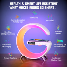 Big G Bluetooth Speaker Wireless Charger Stand Alarm Clock RGB 20 Lights Mode Dimmable Night Light Touch Lamp for Gifts