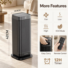 Teendow GD9215AD20 2000W Electric Fan Heater, 34dB Ultra Quiet PTC Ceramic Fan Heater with Remote, Smart ECO Thermostat, 12H Timer & 90° Oscillation, Fast Heating for Bedroom Home Office RV