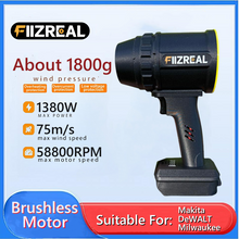 Fiizreal F-64 Portable High-Power Ducted Fan – 64mm Brushless Motor, 1800g+ Wind Force, Compatible with Milwaukee/DEWALT/Makita Batteries, Variable Speed Trigger