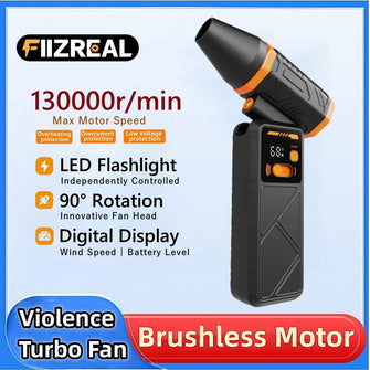 Fiizreal H28 High-Speed Brushless Turbo Blower – 8000mAh Dual Battery, 130,000RPM Typhoon Wind, Type-C Charging, Digital Display & Rotatable Nozzle