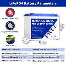 PWOD 12.8V 100Ah 1280Wh Mini LiFePO4 Battery Pack Grade A Build-in BMS Lithium Iron Phosphate For RV EV Solar Camping